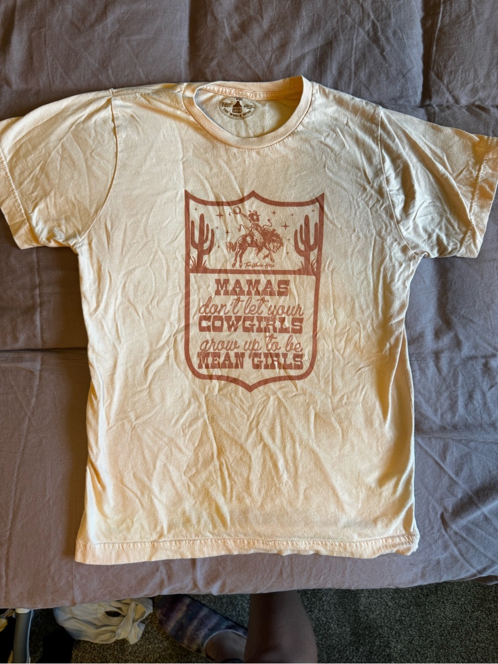 Cream Short Sleeve Kids Tee with Rust Western Graphic